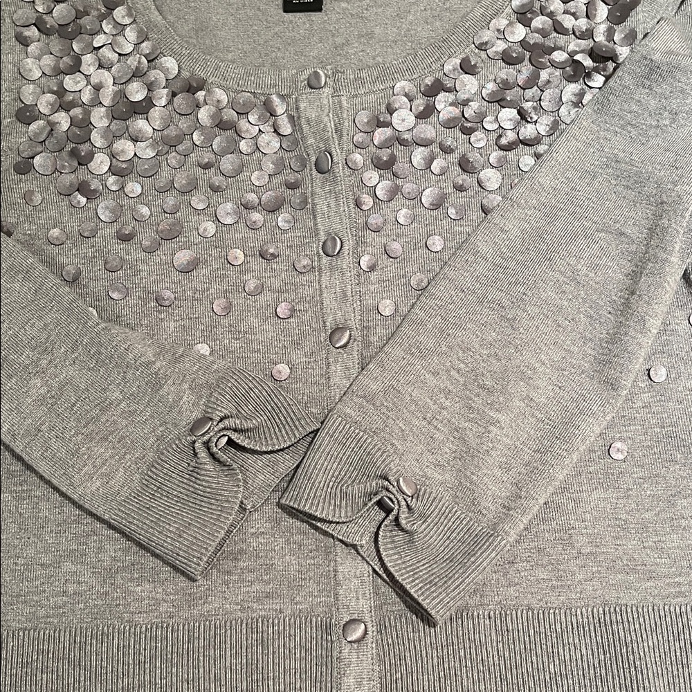 WHBM Cardigan Gray with Embellishments button Down 3/4 sleeves Size Small - Picture 5 of 12